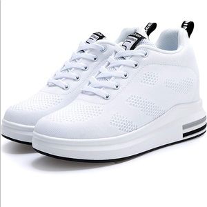 TQGOLD Mesh Wedge Heeled White Sneakers